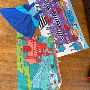 Colorful Castle Print Backdrops and Blue Dress Set